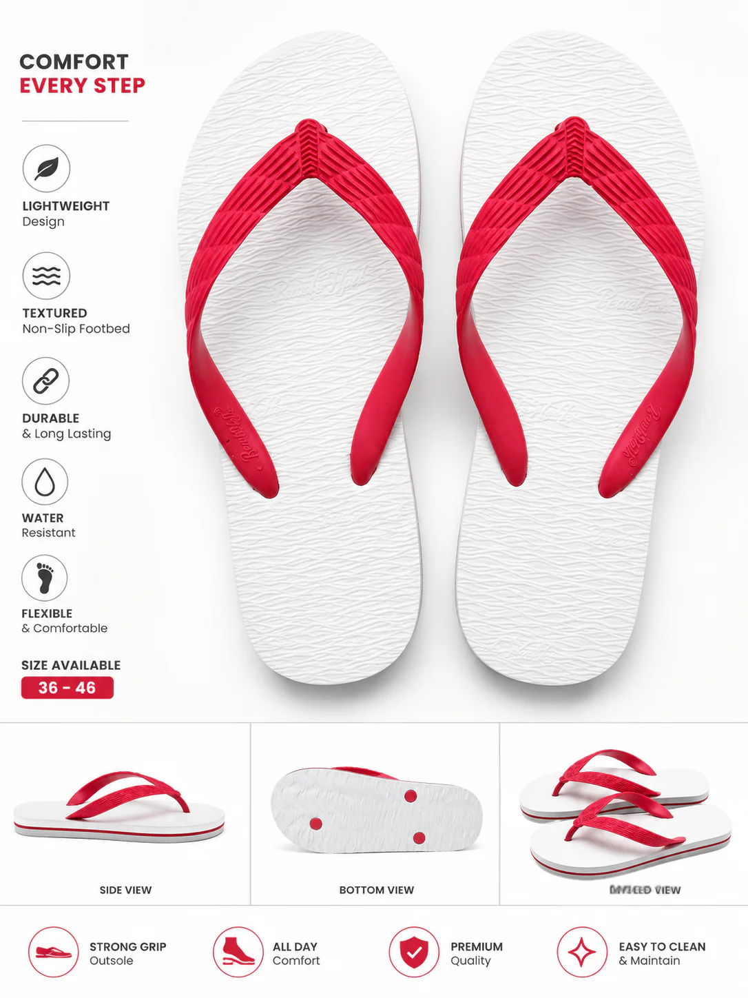 Beach Walk Tsinelas from Pilipinas White with Red Straps Size 4 to 5