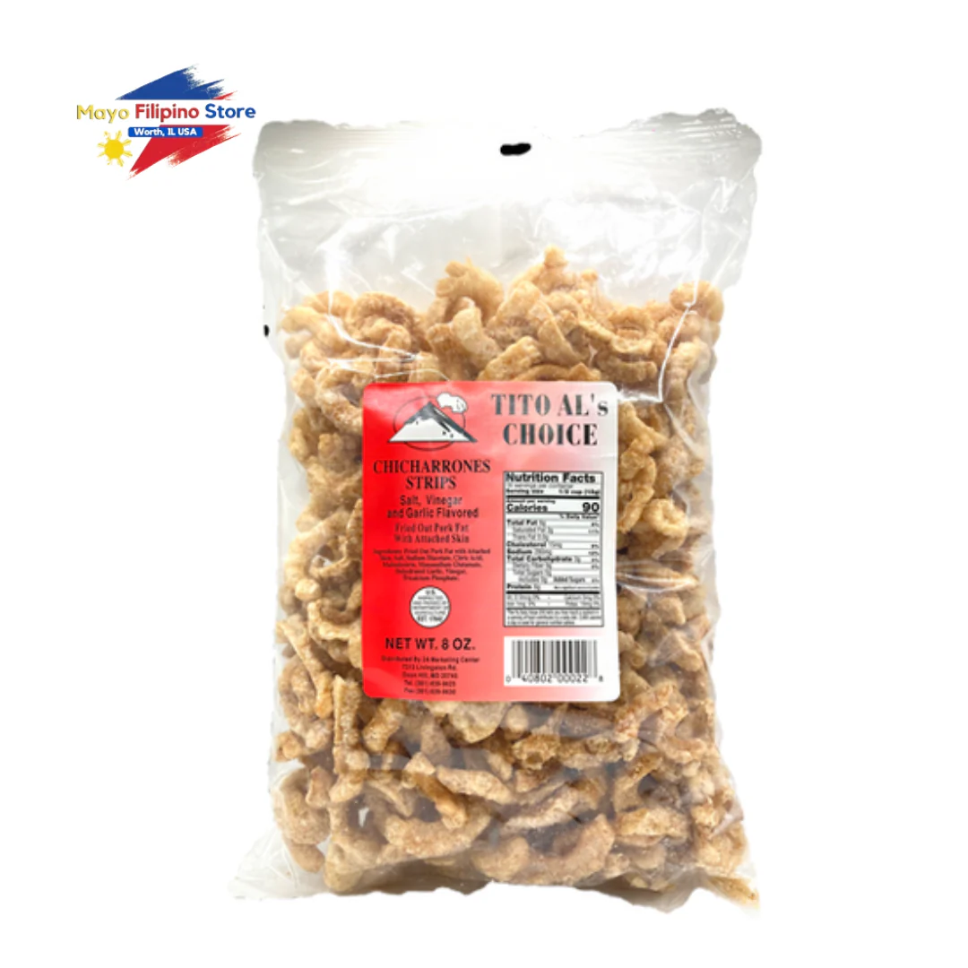 Tito Als Pork Chicharrons Salt Vinegar Garlic 8oz 227g Strips Red